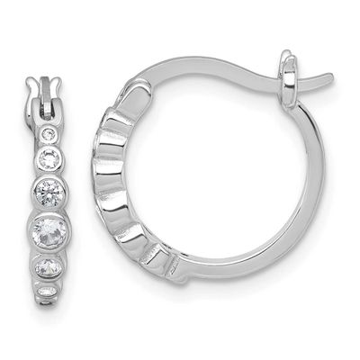 Graduated CZ Hoop Earrings Sterling Silver Rhodium-Plated, MPN: QE18108, UPC: