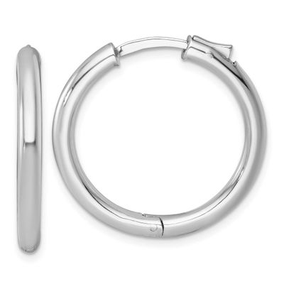 Polished 3x28mm with Safety Lock Round Hinged Hoop Earrings Sterling Silver Rhodium-Plated, MPN: QE…