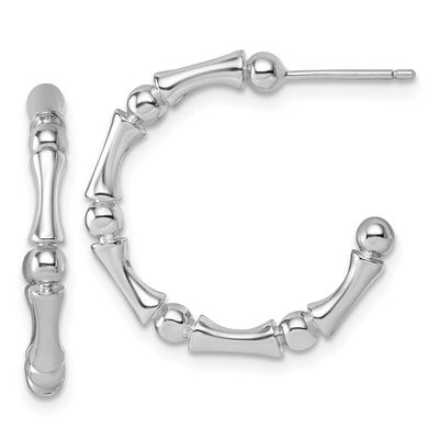 Polished Patterned Post Hoop Earrings Sterling Silver Rhodium-Plated, MPN: QE17990, UPC: