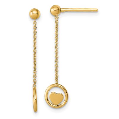 Heart In Circle Dangle Post Earrings 14k Gold Polished, MPN: SF3283E, UPC: