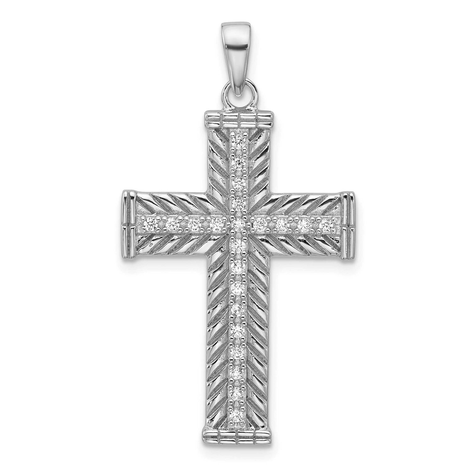 CZ Cross Pendant Sterling Silver Rhodium-Plated, MPN: QC11620, UPC: