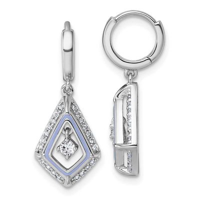 Vibrant Moving CZ with Light Purple Enamel Kite-Shape Dangle Hinged Hoop Earrings Sterling Silver R…