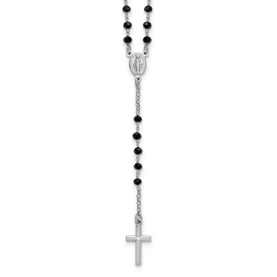 Black Crystal 18.5 Inch with 1 Inch Extender Rosary Necklac Sterling Silver Rhodium-Plated, MPN: QH…