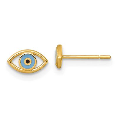 Blue/Black Enamel Evil Eye Post Earrings 14k Gold Polished, MPN: YE2289, UPC: