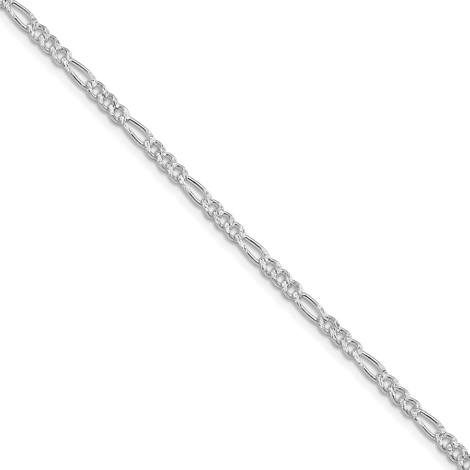 3mm Pavc Flat Figaro Chain 18 Inch Sterling Silver Rhodium-Plated, MPN: QFF080R-18, UPC: