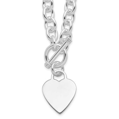 Engraveable Heart Fancy Link Toggle Necklace Sterling Silver Rhodium-Plated, MPN: QG1151R-18, UPC:
