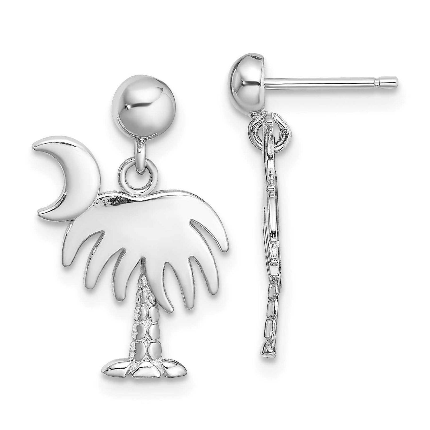 Charleston Palm Tree with Moon Dangle Earrings 14k White Gold, MPN: TE871W, UPC: 637218137954