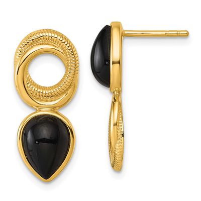 Black Agate Circle Teardrop Post Earrings Sterling Silver Gold-Tone, MPN: QE18049GP, UPC:
