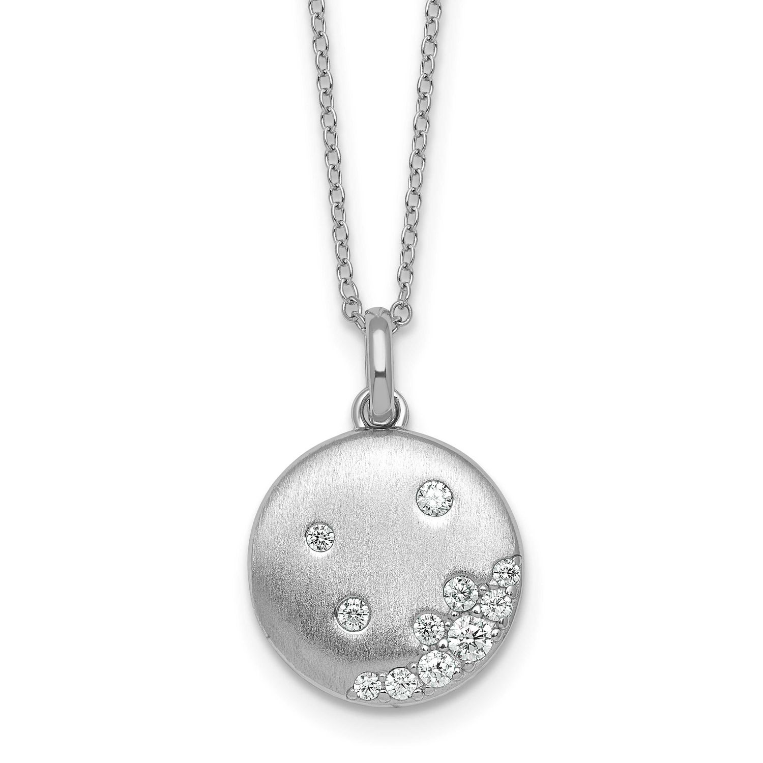 Brushed CZ Circle 17.5 Inch Necklace Sterling Silver Rhodium-Plated, MPN: QG7106-17.5, UPC: