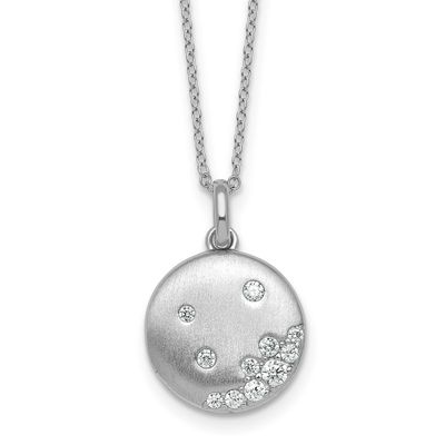 Brushed CZ Circle 17.5 Inch Necklace Sterling Silver Rhodium-Plated, MPN: QG7106-17.5, UPC: