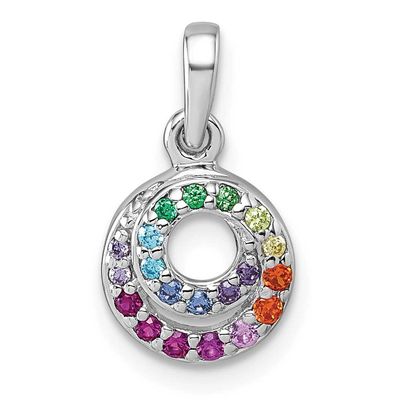 Multi Color CZ Double Circle Pendant Sterling Silver Rhodium-Plated, MPN: QG7173P, UPC: