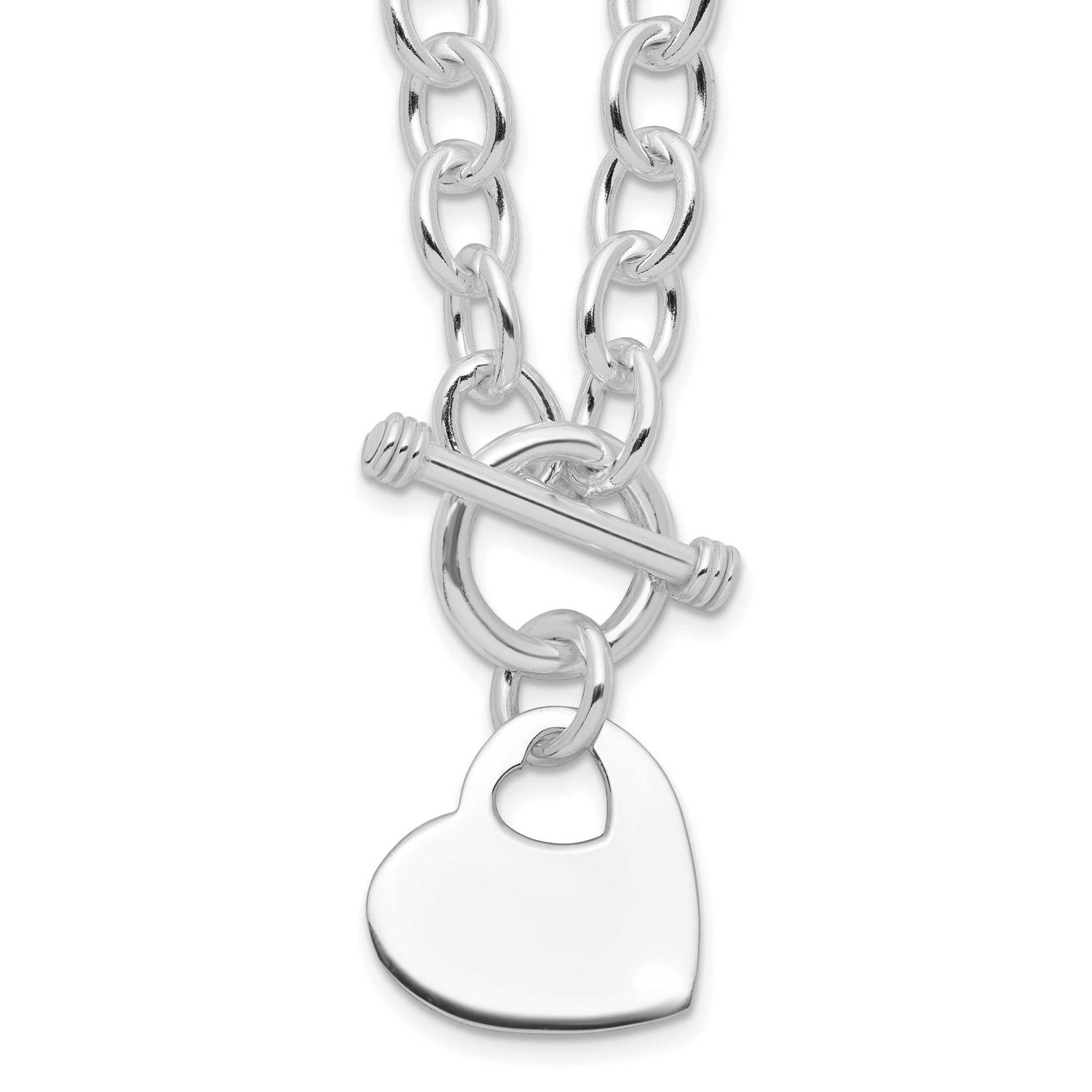 Engraveable Heart Disc On Toggle Necklace Sterling Silver Rhodium-Plated, MPN: QG1153R-18, UPC: