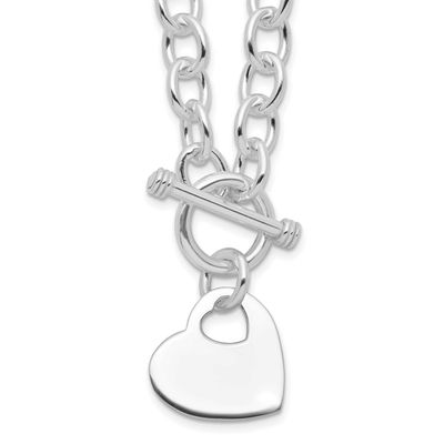 Engraveable Heart Disc On Toggle Necklace Sterling Silver Rhodium-Plated, MPN: QG1153R-18, UPC: