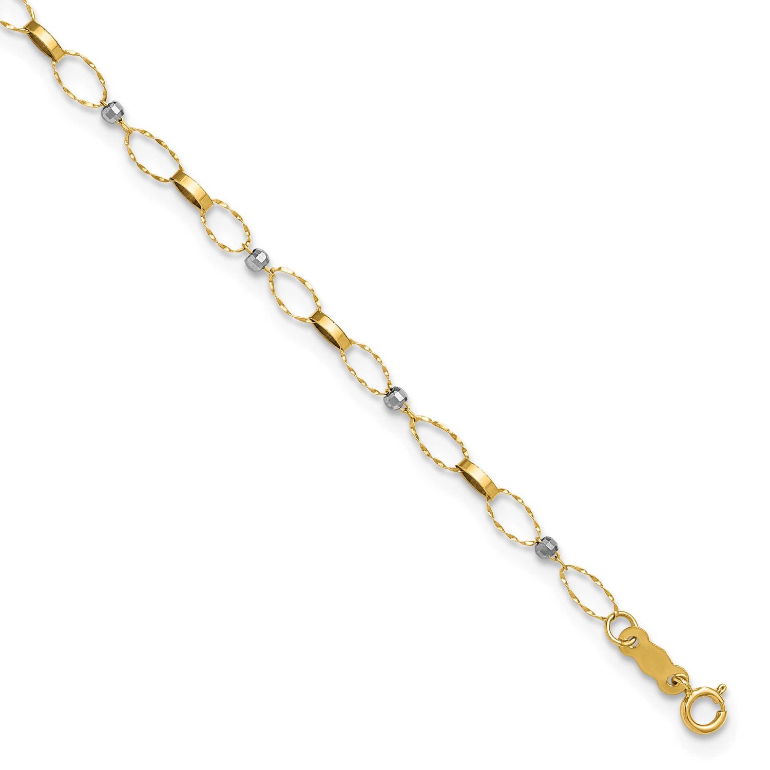 Fancy Open Link 9 Inch Plus 1 Inch Extender Anklet 14K Two Tone Gold Polished, MPN: ANK363-9, UPC: