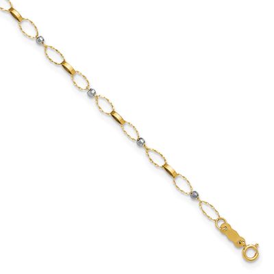 Fancy Open Link 9 Inch Plus 1 Inch Extender Anklet 14K Two Tone Gold Polished, MPN: ANK363-9, UPC: