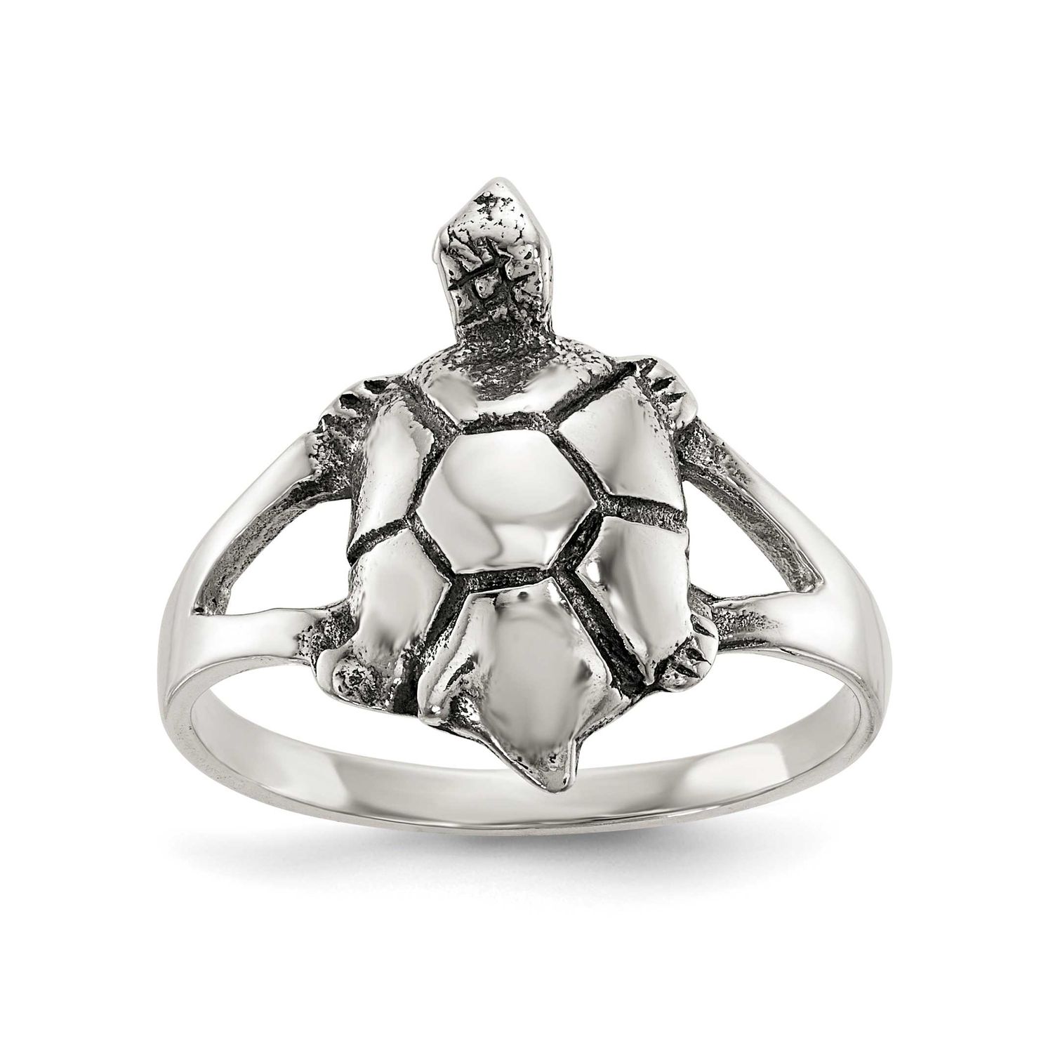 Antiqued Turtle Ring Sterling Silver Polished, MPN: QR6702, UPC: