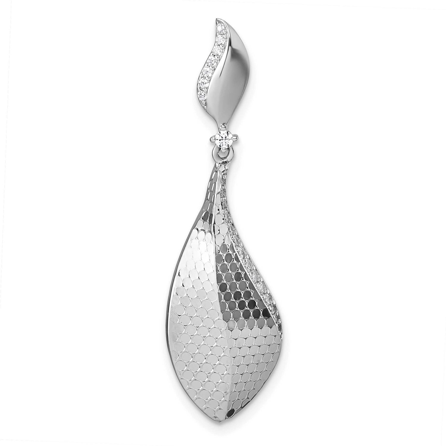 CZ Textured Tear Drop Pendant Sterling Silver Rhodium-Plated, MPN: QG7142P, UPC: