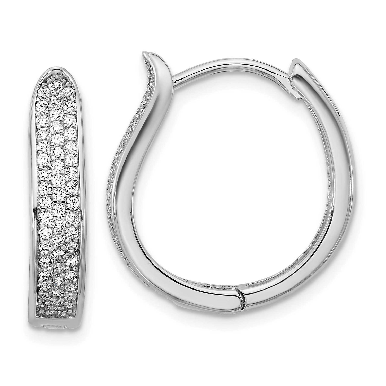 CZ Polished Curved Hinged Hoop Earrings Sterling Silver Rhodium-Plated, MPN: QE18128, UPC: