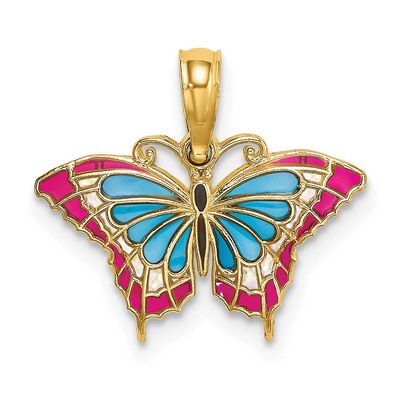 Small Enameled Blue and Red Butterfly Charm 10k Gold, MPN: 10K8608, UPC: 196904222317