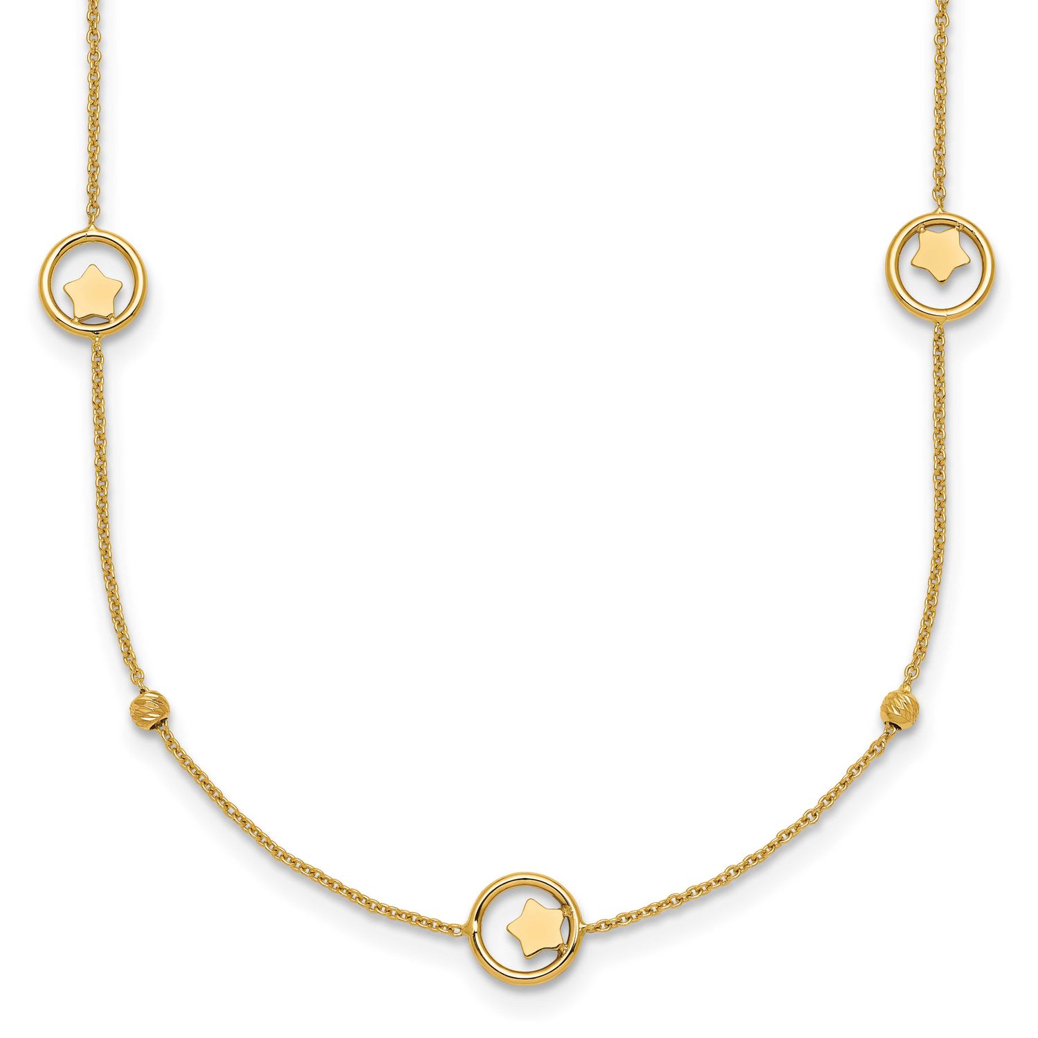 Stars In Circle with Diamond-cut Beads 16.75 Inch Necklace 14k Gold Polished, MPN: SF3261-16.75, UP…