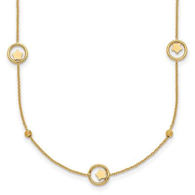 Stars In Circle with Diamond-cut Beads 16.75 Inch Necklace 14k Gold Polished, MPN: SF3261-16.75, UP…