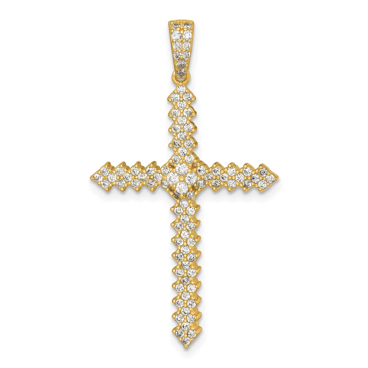 Pave CZ Cross Pendant Sterling Silver Gold-Tone Polished, MPN: QC11642GP, UPC: