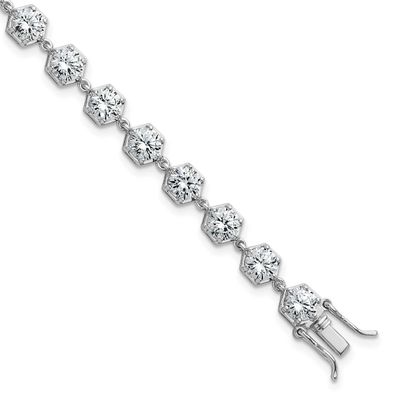 CZ Hexagon 8 Inch Bracelet Sterling Silver Rhodium-Plated Polished, MPN: QG6860-8, UPC: