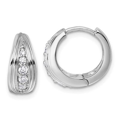 Grooved CZ Polished Hoop Earrings Sterling Silver Rhodium-Plated, MPN: QG7156E, UPC: