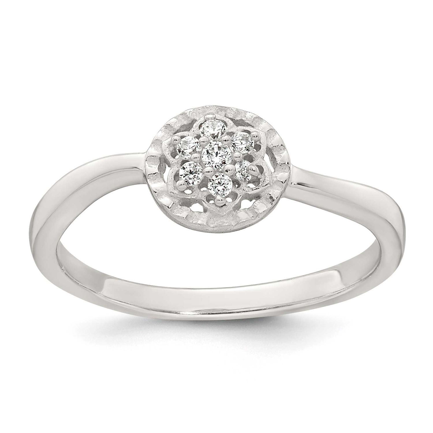 Grooved CZ Flower Ring Sterling Silver Polished, MPN: QR7743, UPC: