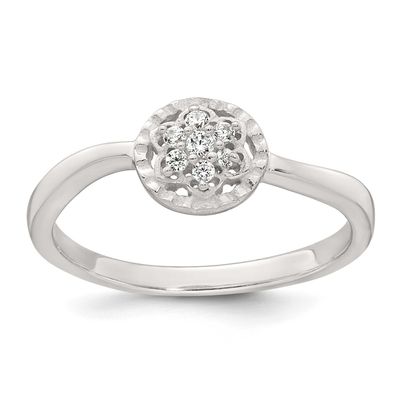 Grooved CZ Flower Ring Sterling Silver Polished, MPN: QR7743, UPC: