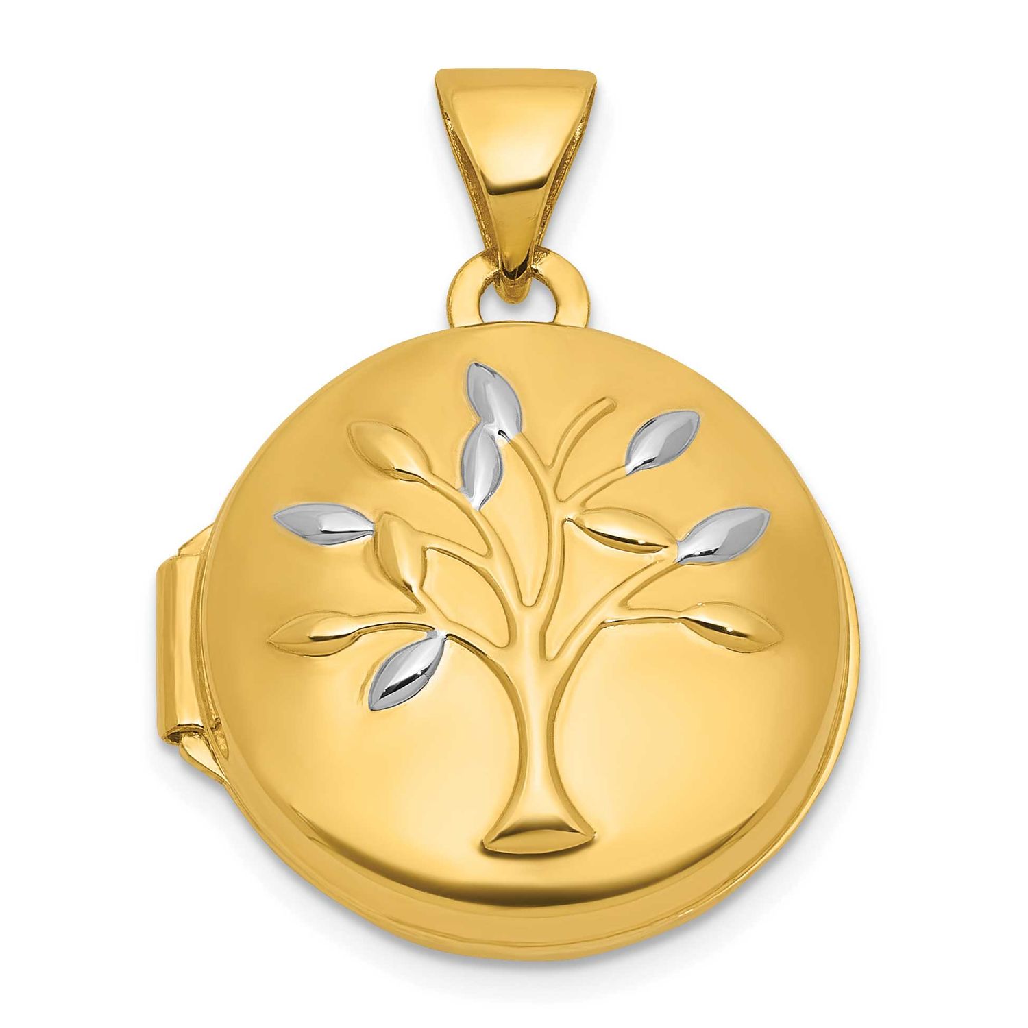 Rhodium Polished Tree of Life 16mm Round Locket 14k Gold, MPN: XL889, UPC: