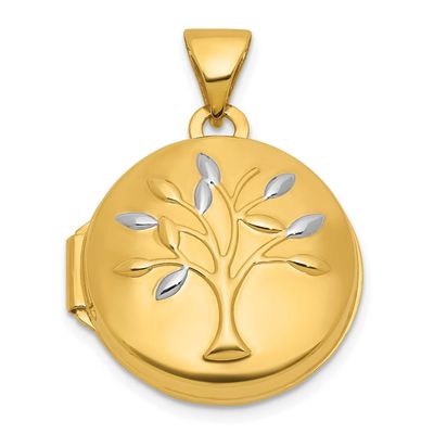 Rhodium Polished Tree of Life 16mm Round Locket 14k Gold, MPN: XL889, UPC: