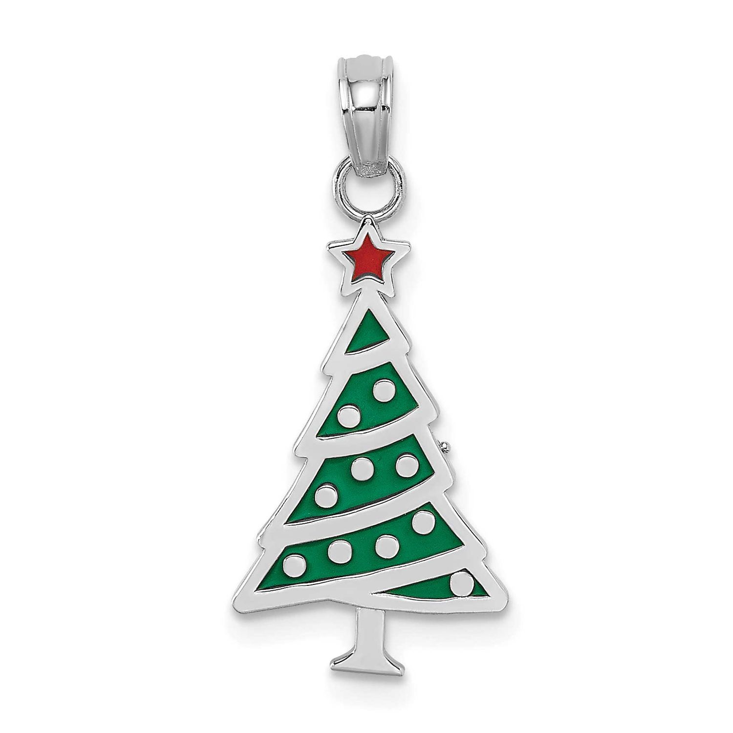 Enamel Green Christmas Tree with Red Star Charm 14k White Gold, MPN: K7089W, UPC: 196904269398