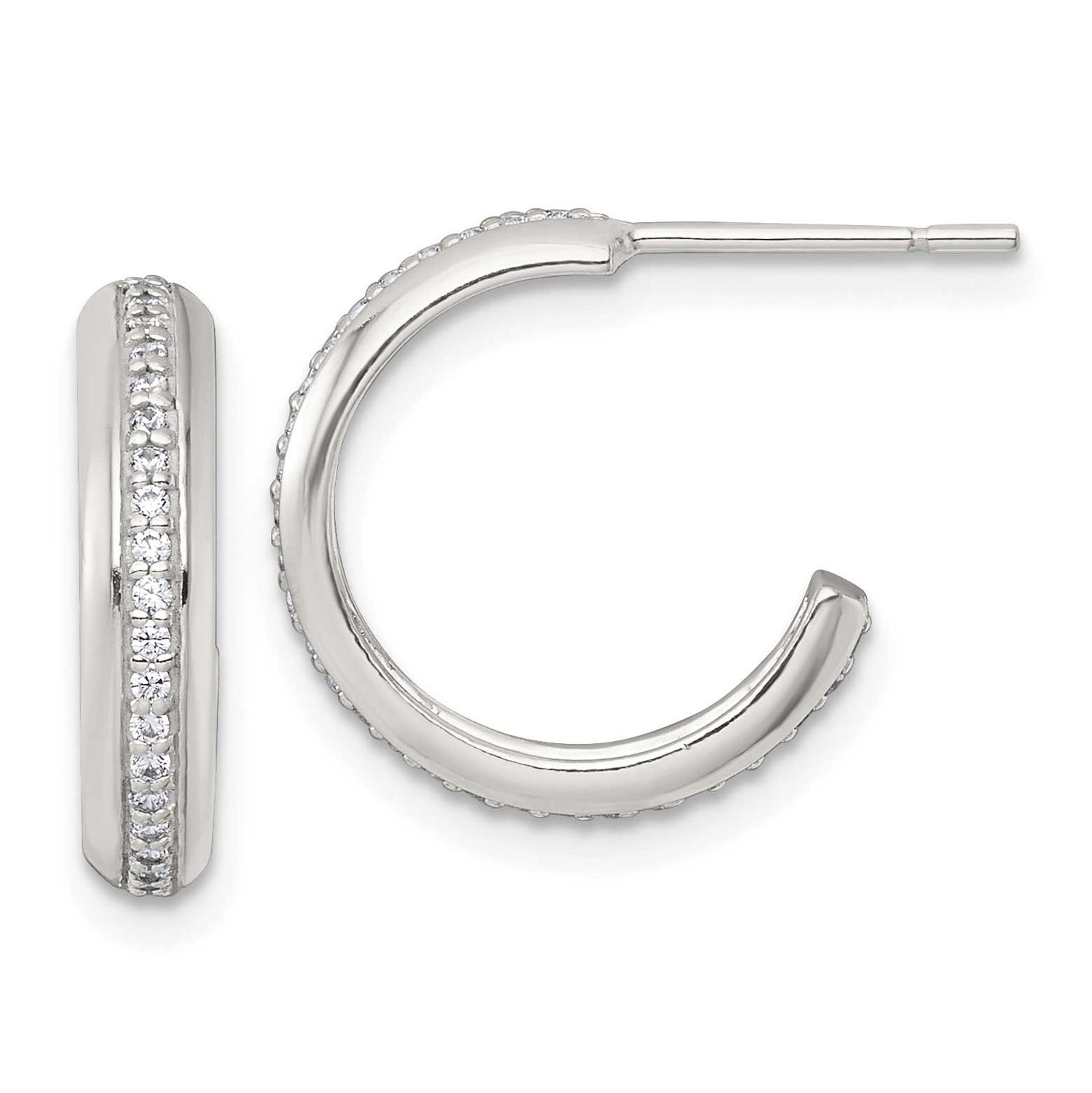 16x3.5mm CZ Post C-Hoop Earrings Sterling Silver Polished, MPN: QE18075, UPC:
