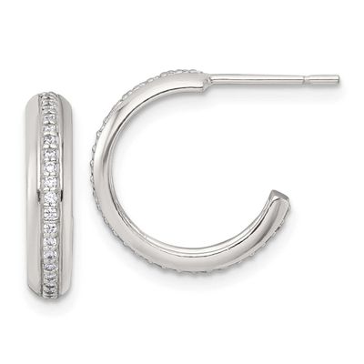 16x3.5mm CZ Post C-Hoop Earrings Sterling Silver Polished, MPN: QE18075, UPC: