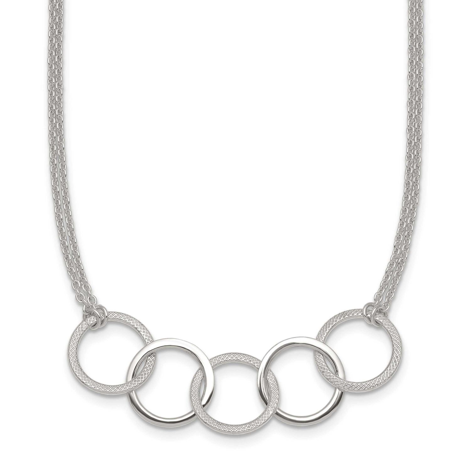 Textured 2-Strand Interlinking Circle Necklace Sterling Silver Polished, MPN: QG7058-16, UPC: