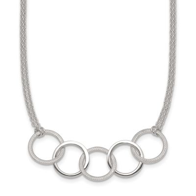 Textured 2-Strand Interlinking Circle Necklace Sterling Silver Polished, MPN: QG7058-16, UPC:
