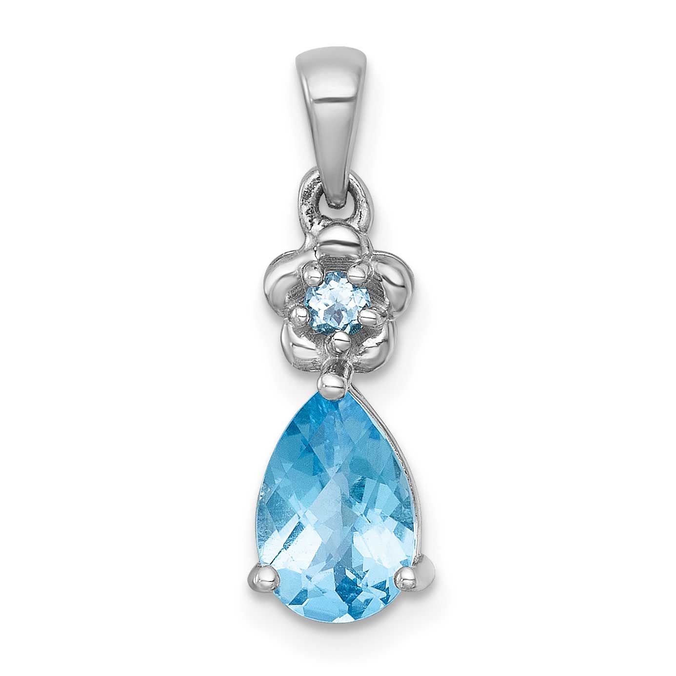 Polished Light Swiss Blue Topaz Teardrop and Flower Pendant Sterling Silver Rhodium-Plated, MPN: QP…
