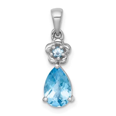 Polished Light Swiss Blue Topaz Teardrop and Flower Pendant Sterling Silver Rhodium-Plated, MPN: QP…