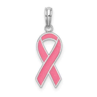 De-Ani Polished Enameled Pink Ribbon Pendant Sterling Silver Rhodium-Plated, MPN: QC10664, UPC: 637…