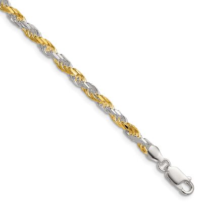 Vermeil 3.5mm Diamond-Cut Rope Chain 8 Inch Sterling Silver, MPN: QDCY080-8, UPC:
