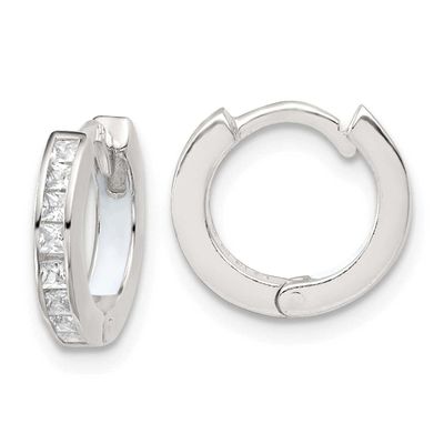 CZ and White Enamel In and Out 13mm Hinged Round Hoop Earrings Sterling Silver Polished, MPN: QE181…