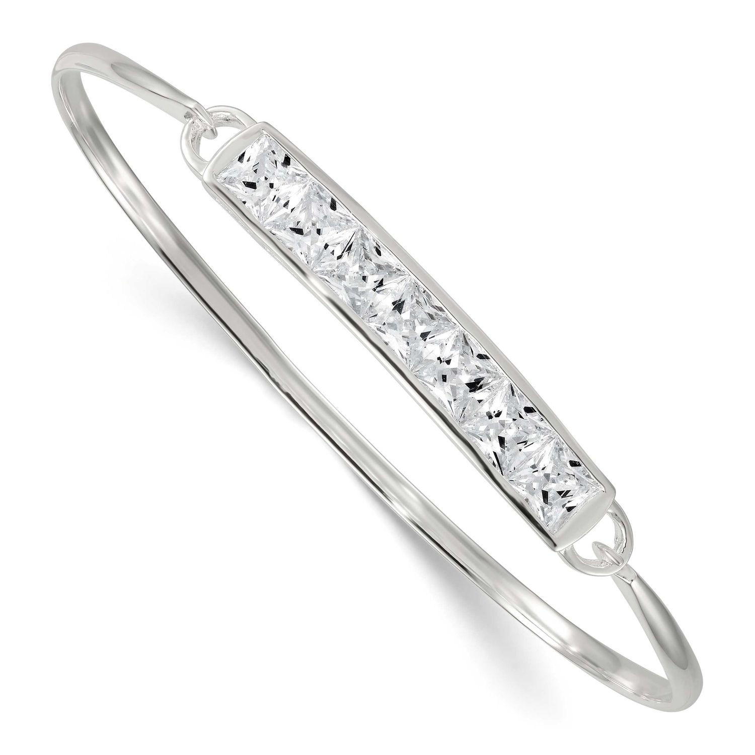 Square CZ Bar Bangle Sterling Silver Polished, MPN: QB1610, UPC: