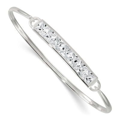 Square CZ Bar Bangle Sterling Silver Polished, MPN: QB1610, UPC: