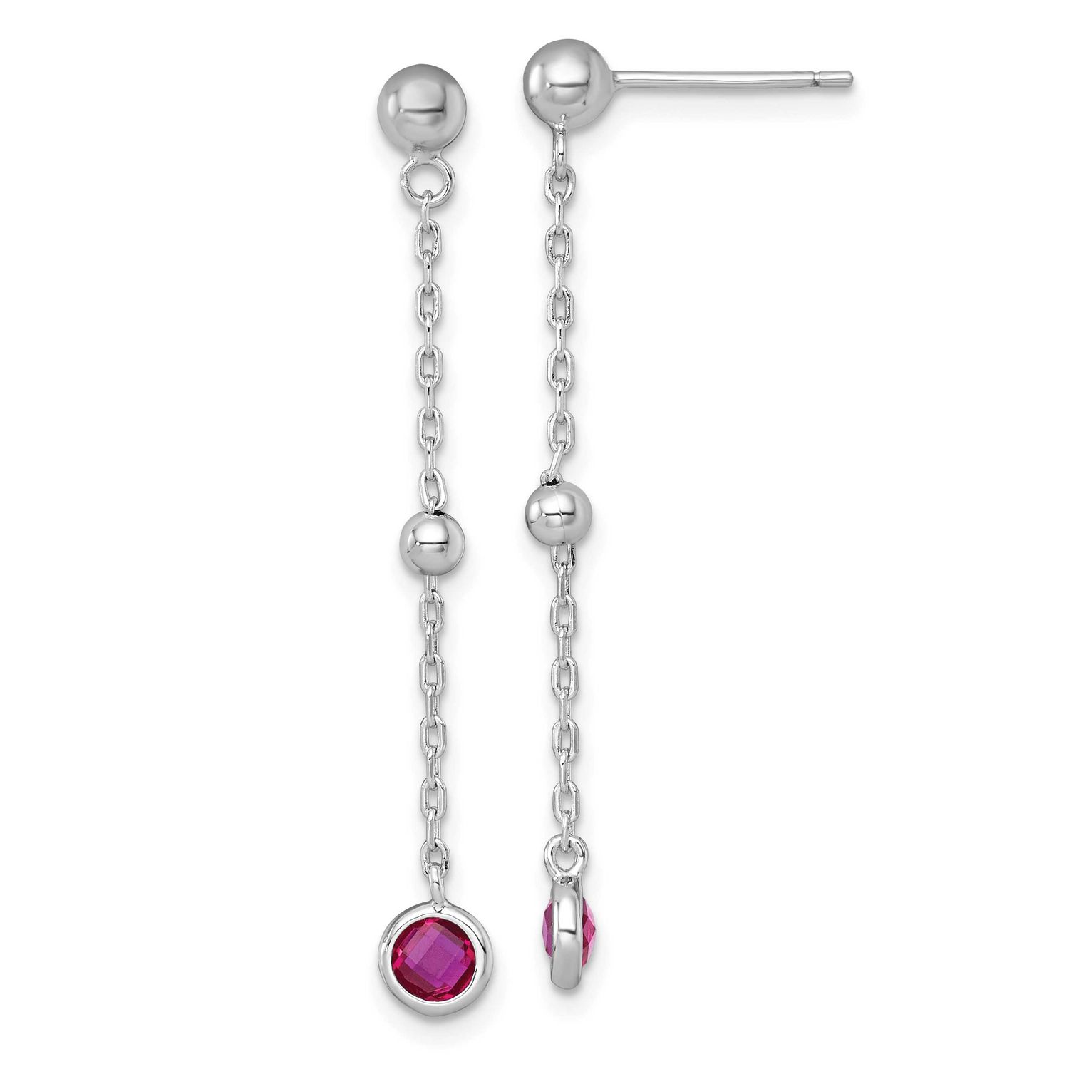Red CZ Post Dangle Earrings Sterling Silver Rhodium-Plated Polished, MPN: QG7010E, UPC: