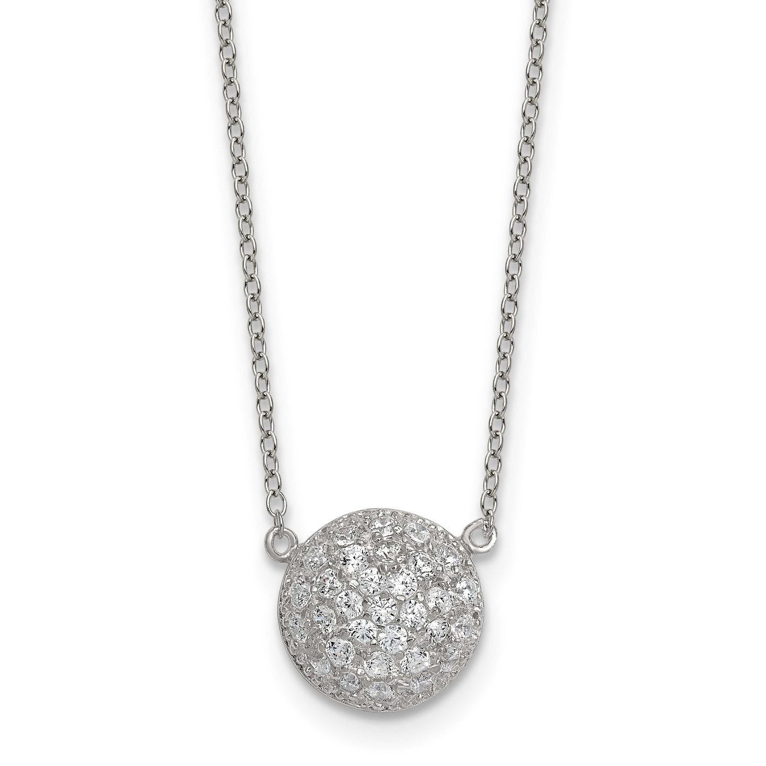 11.0mm Pave CZ Circle 16 Inch with 2 Inch Extension Necklace Sterling Silver Polished, MPN: QG7081-…