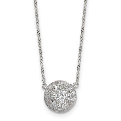 11.0mm Pave CZ Circle 16 Inch with 2 Inch Extension Necklace Sterling Silver Polished, MPN: QG7081-…