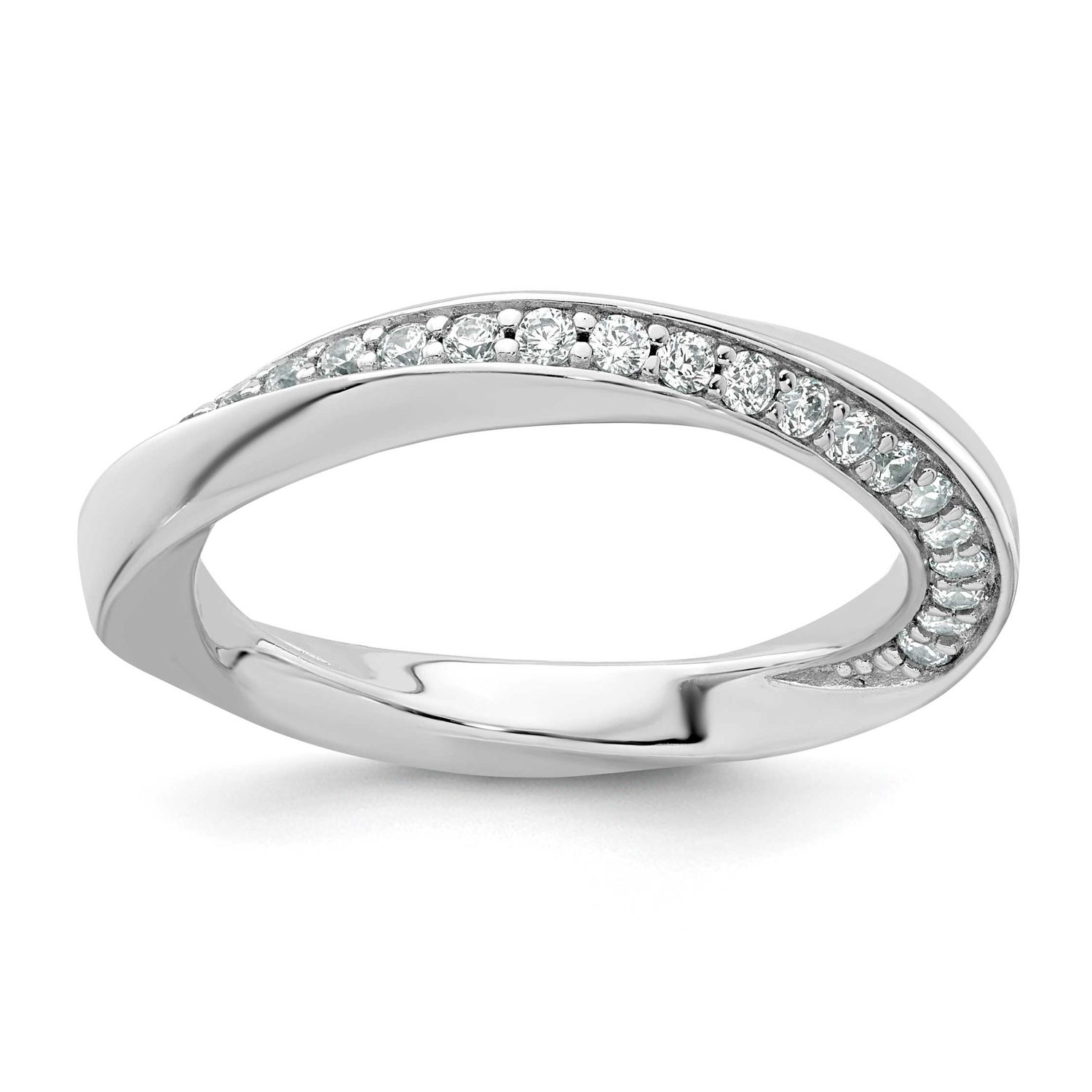 Polished and Twisted CZ Ring Sterling Silver Rhodium-Plated, MPN: QR7726, UPC: