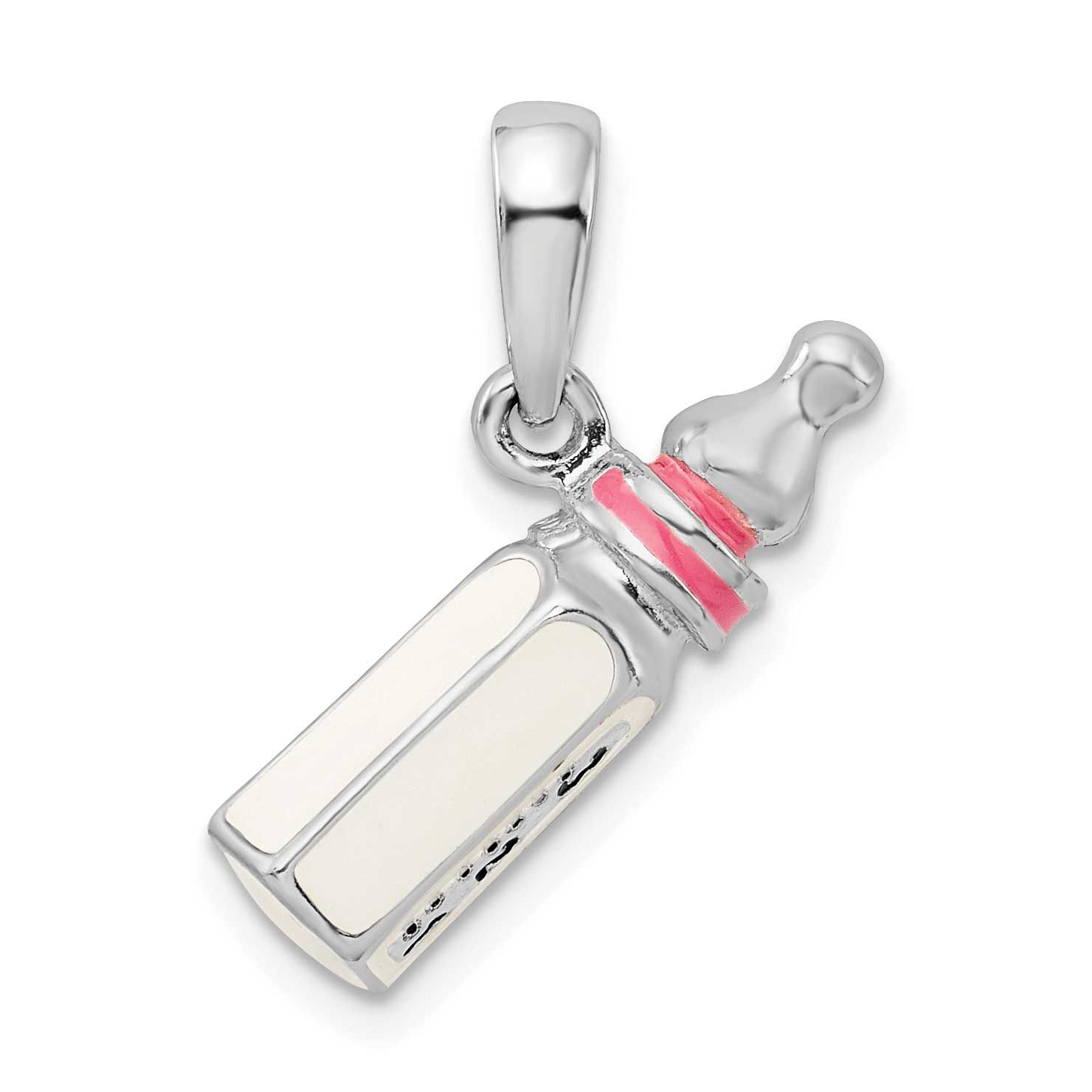 De-Ani Polished 3D Pink Baby Bottle Pendant Sterling Silver Rhodium-Plated, MPN: QC10652, UPC: 6372…