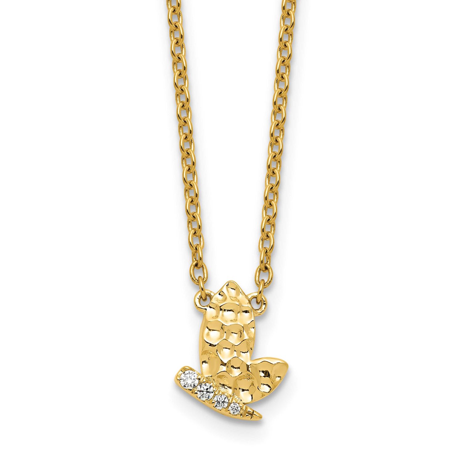 Hammered Diamond Butterfly Necklace 14k Gold Polished, MPN: PM10781-005-YAA, UPC: